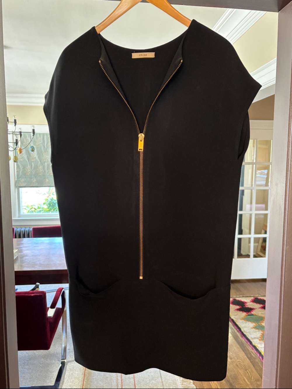 Celine Black Mini Dress with Gold Zip